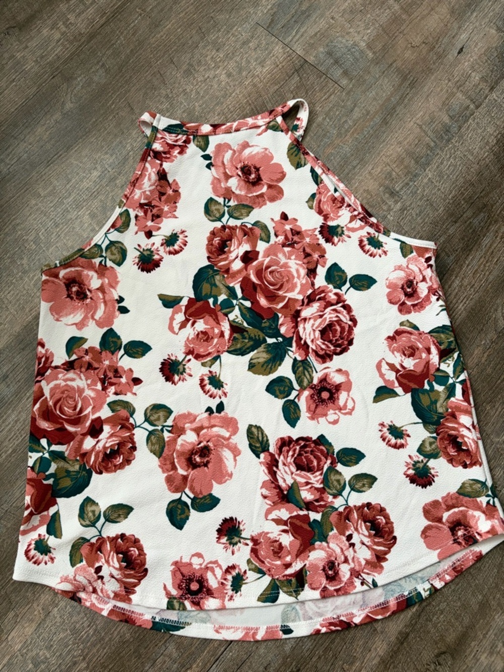 🌸 $10 SALE 🌸 Moa Moa White Floral Halter Camisole with Pink Roses - Picture 4 of 5
